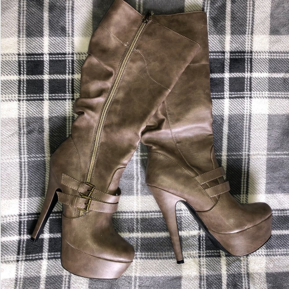 Charlotte Russe Faux-Leather Knee-High Heel Boots